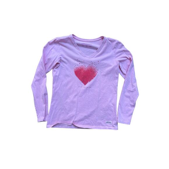 Life Is Good Tops - Life Is Good Women's Scattered Hearts Long Sleeve Crusher Vee Tee Size Small